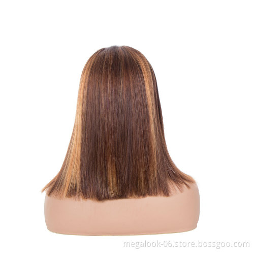 Wholesale 150% 180% Density Piano Bob Ombre Brown Highlight 13*4 Lace Front Human hair Wig For Black Women